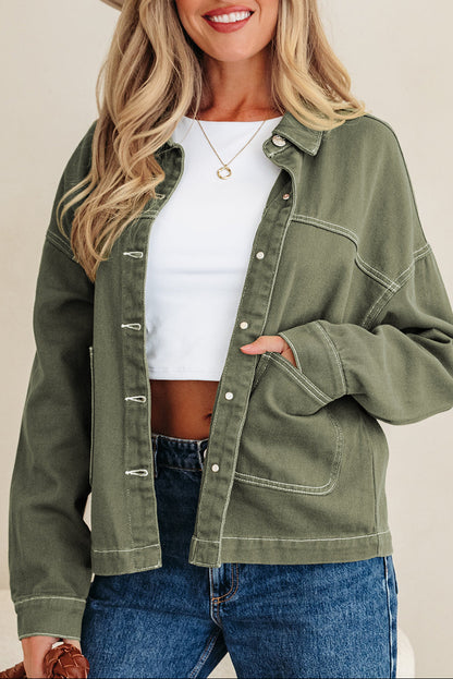 Contrast Stitch Patch Pocket Boyfriend Denim Jacket