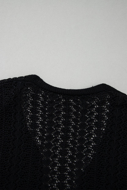 Chic Hollow Out Knit Cardigan with Drop Shoulders