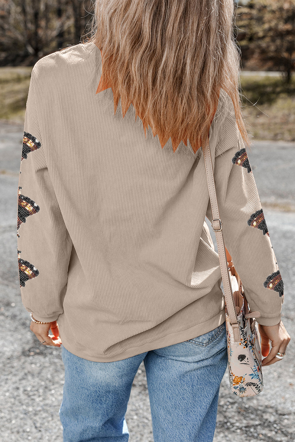 Thanksgiving Turkey Sequin Gobble Corded Sweatshirt