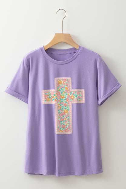 Easter Floral Cross Christian Faith Graphic Tee