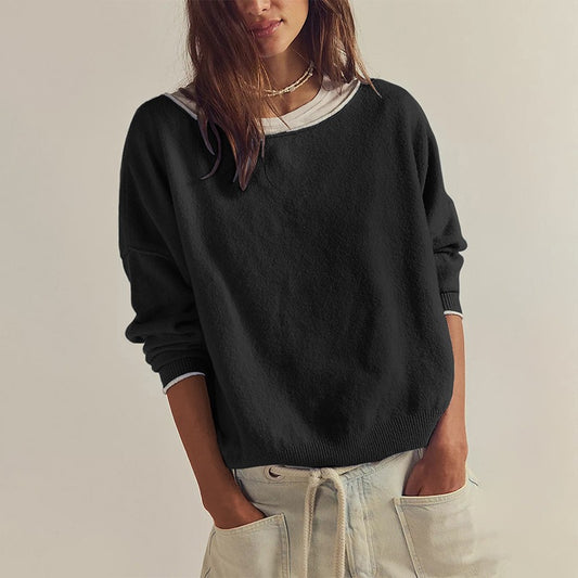 Loose Fit Crewneck Knit Sweater for Women Fall Winter