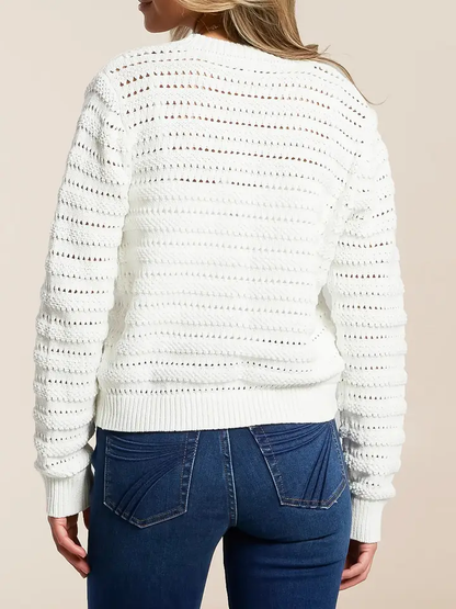 Crochet Knit Button Cardigan Lightweight V Neck Sweater