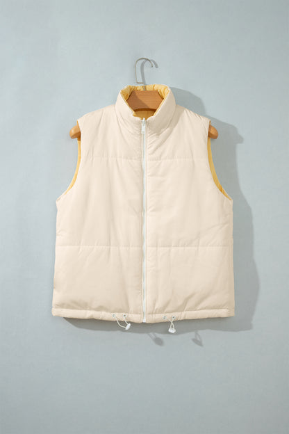 Parchment Reversible Double Wear Contrast Color Stand Neck Zip Pocket Quilted Vest