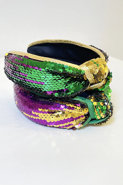 Gold Mardi Gras Sequin Knotted Wide Headband