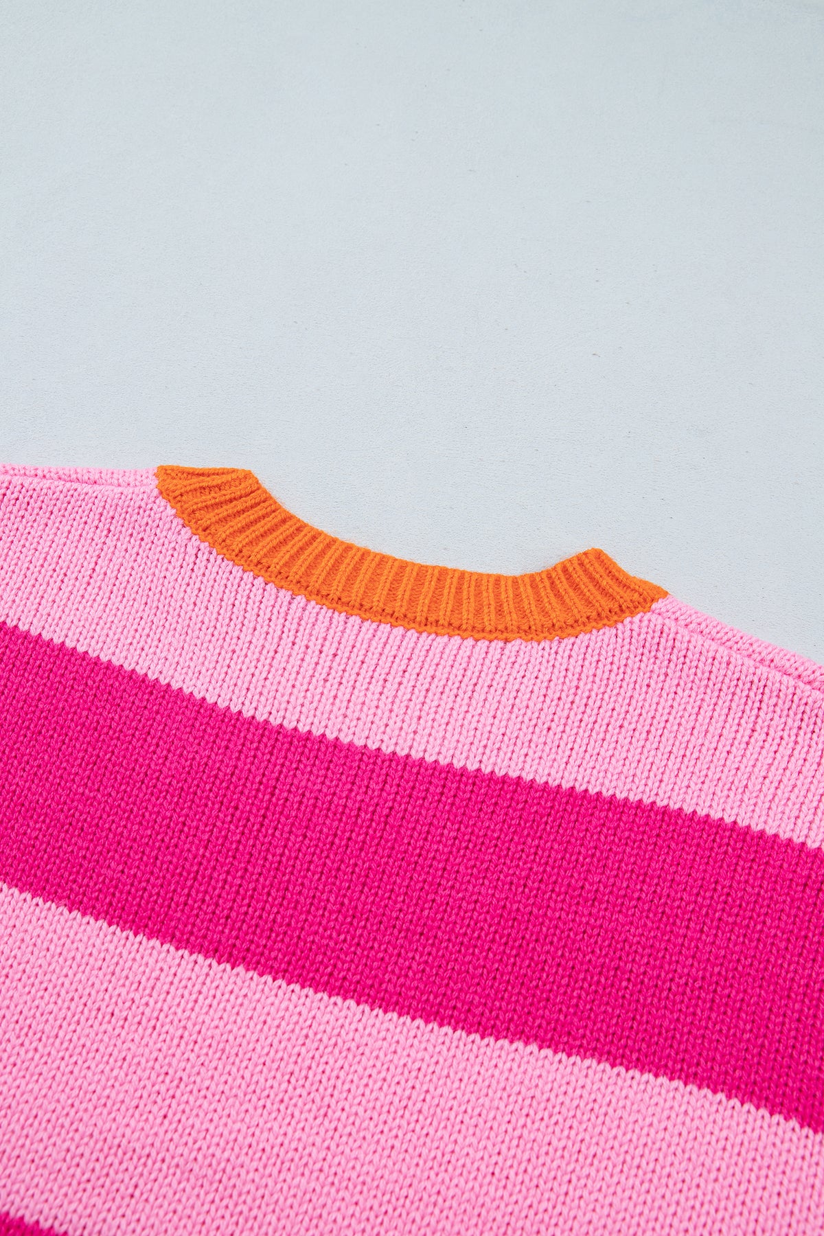 Rose Stripe Casual Colorblock Knit Drop Shoulder Relaxed Sweater