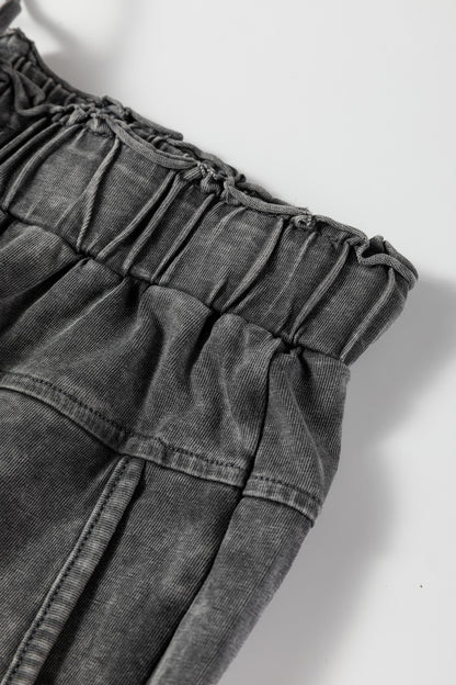 Mineral Wash High Waist Wide Leg Pants with Pockets
