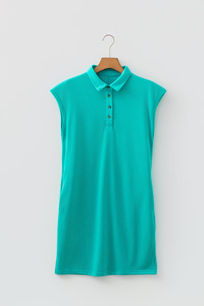 Sea Green Polo Collar T Shirt Dress Casual Shift Style