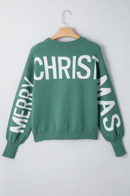 Fiery Red HO HO HO MERRY CHRISTMAS Drop Shoulder Loose Sweater