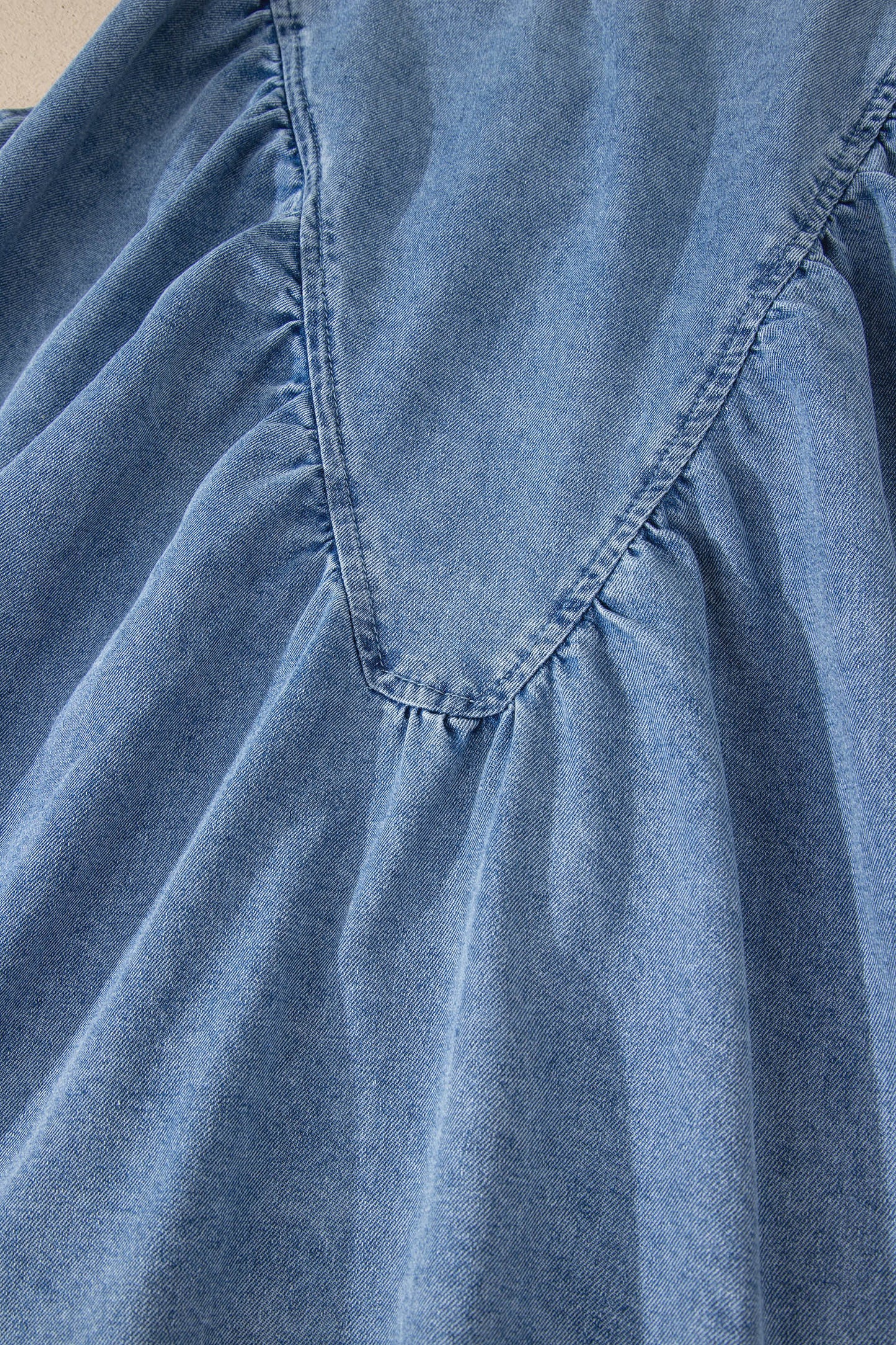 Washed Denim Ruffle Panel Babydoll Sleeveless Top