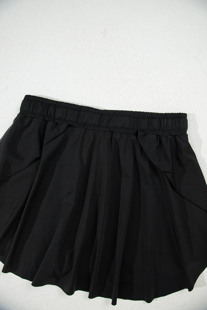 Black High Waist Drawstring Tennis Skort with Lining