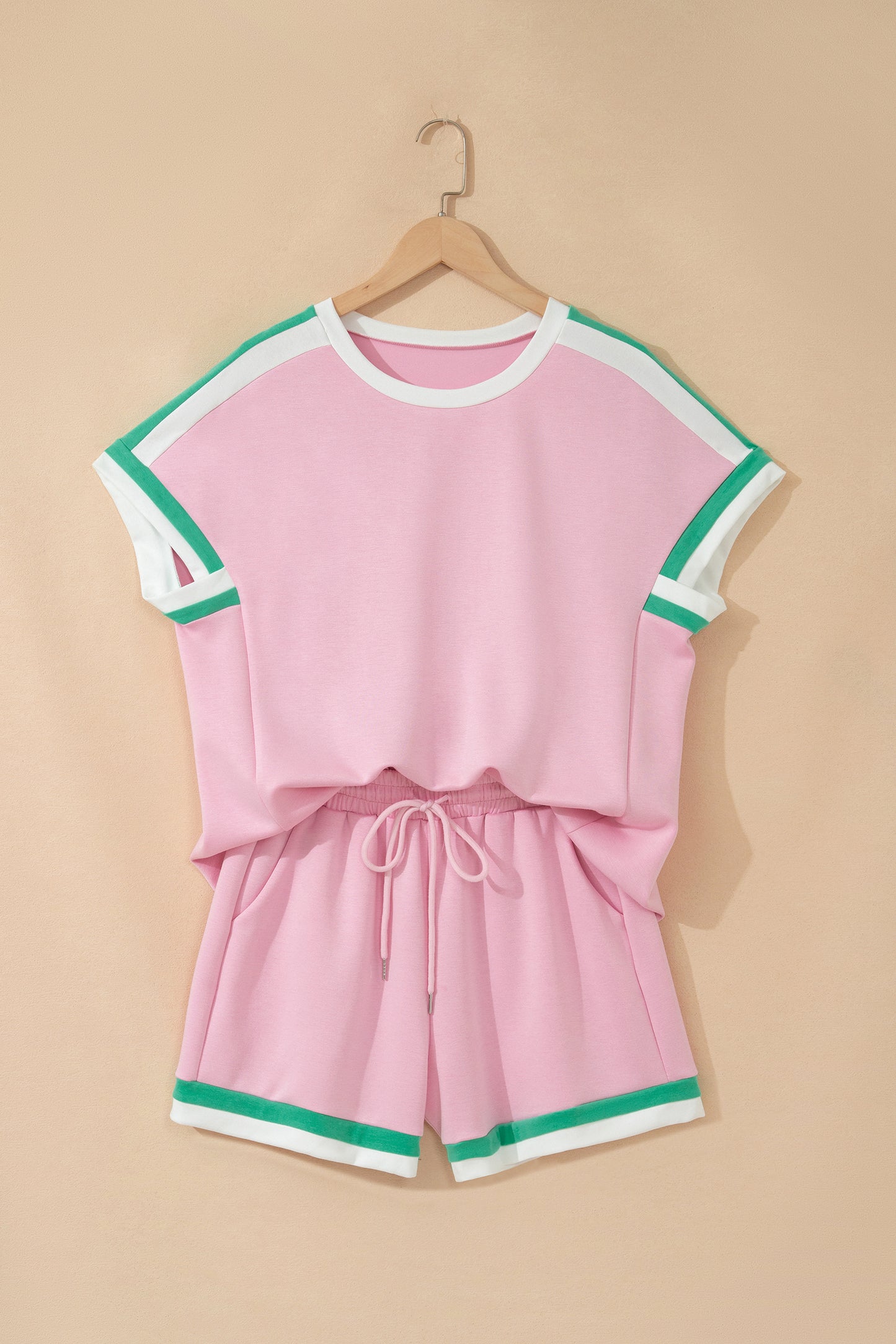 Mist Blue Contrast Trim Lounge Set Tee and Shorts