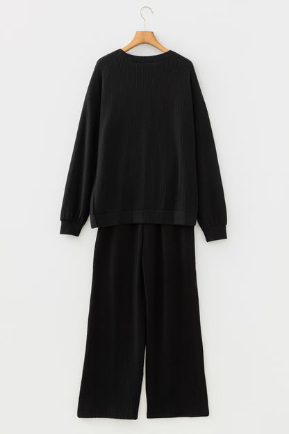 JOLLY Ribbed Knit Long Sleeve Top and Pants Set