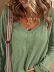 Grass Green V Neck Long Sleeve Casual Knit Top