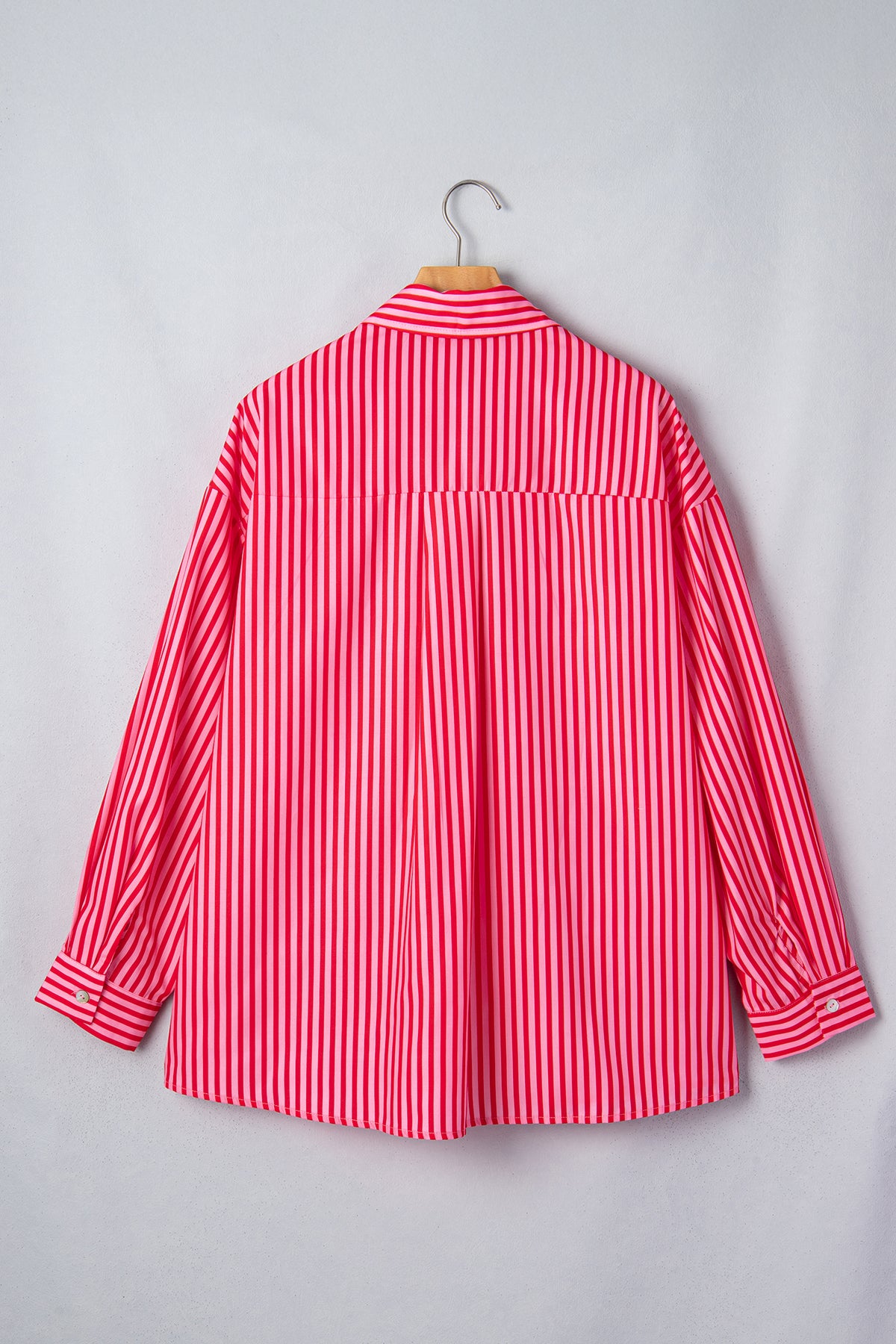 Red Stripe Tie Front Button Up Long Sleeve Casual Shirt