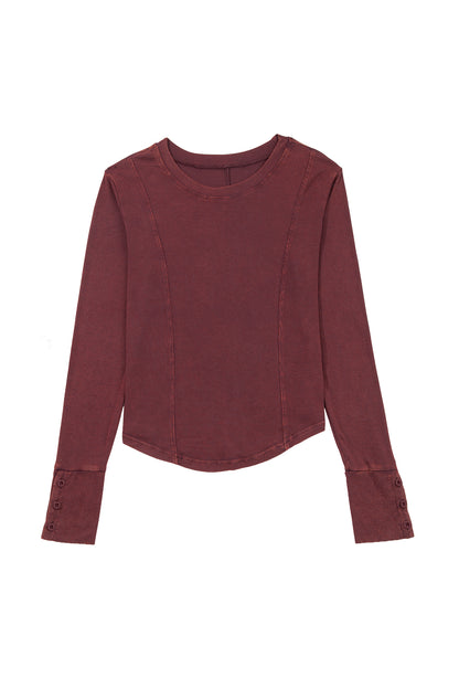 Coffee Exposed Seam Ribbed Long Sleeve Top