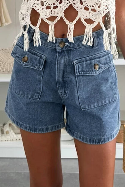 High Waist Flap Pocket Denim Shorts