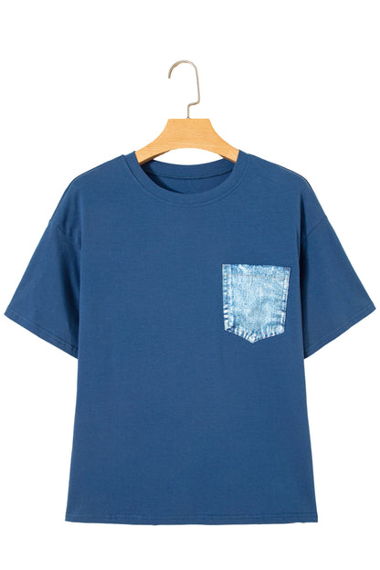 Pocket Tee Women Contrast Denim Pocket Casual T Shirt