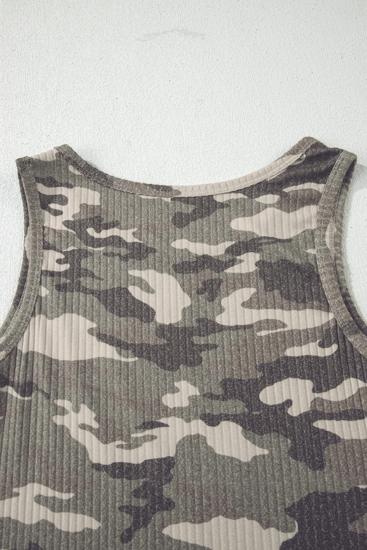 Green Camo Ribbed Knit Scoop Neck Tank Top