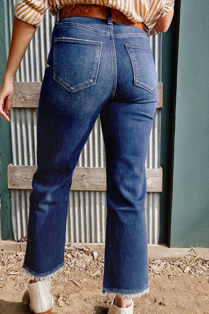 High Waist Flared Jeans with Raw Hem