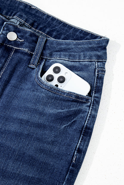 High Waist Flared Jeans with Raw Hem
