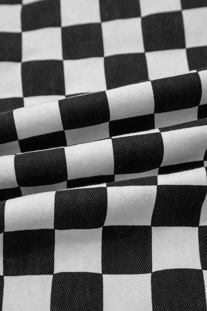Checkerboard Distressed Cropped Jeans Raw Hem Pants