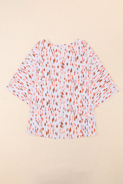 Pink Printed 3/4 Dolman Sleeve Plus Size Blouse