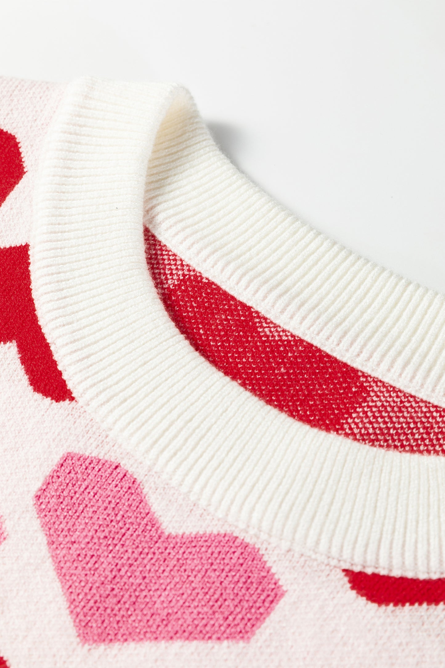 Pink Heart Print Short Sleeve Knit Sweater Valentine Top