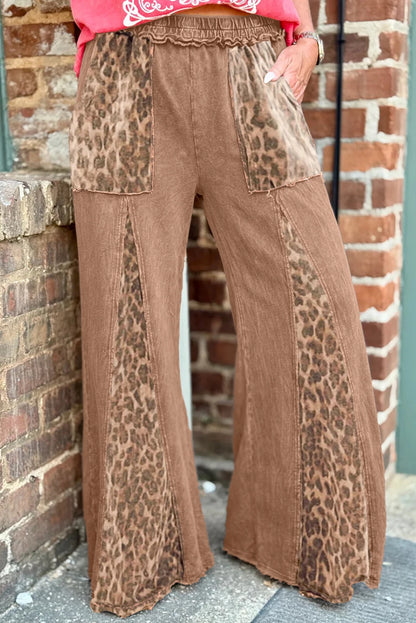 Leopard Patchwork High Waist Wide Leg Lounge Pants