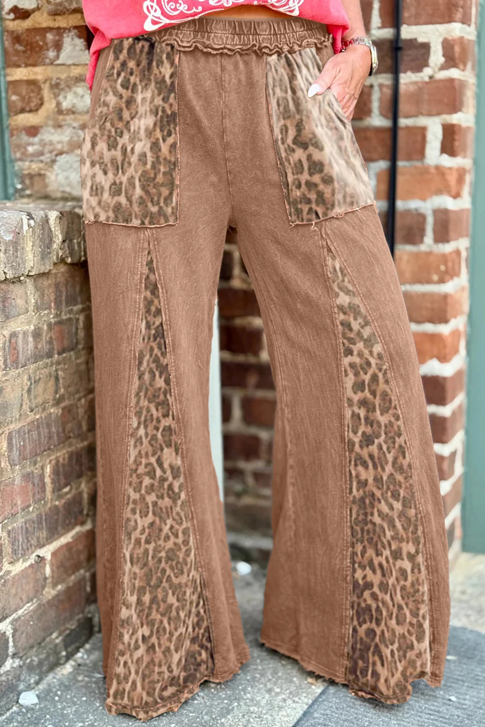 Leopard Patchwork High Waist Wide Leg Lounge Pants