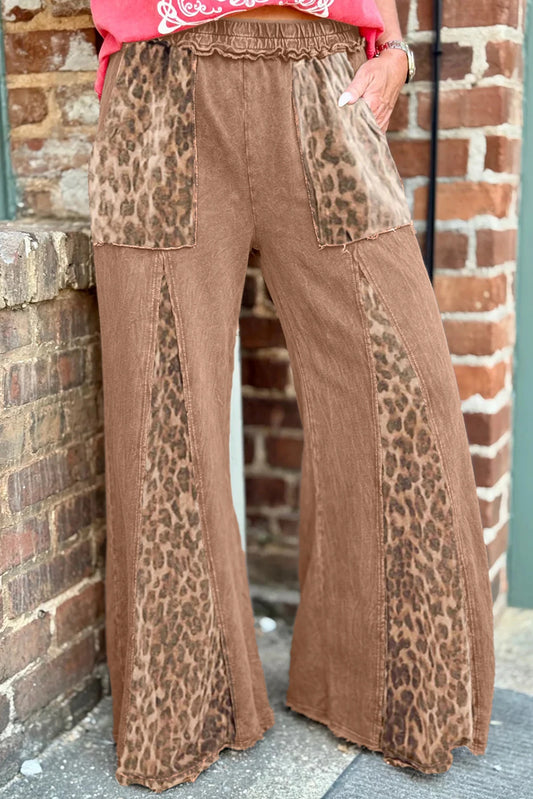 Leopard Patchwork High Waist Wide Leg Lounge Pants