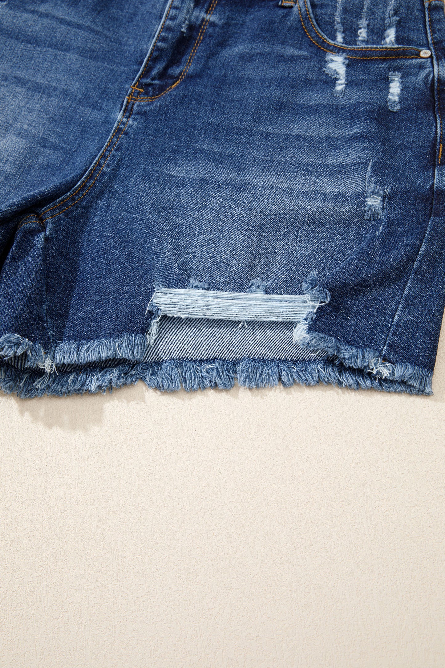 Sail Blue High-Waist Distressed Raw Hem Denim Shorts