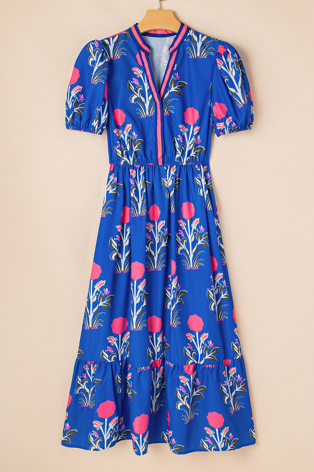 White Floral Contrast Trim V Neck Maxi Dress