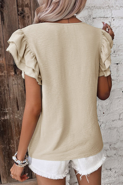 Clearly Aqua Ruffle Sleeve Summer Casual Blouse Top