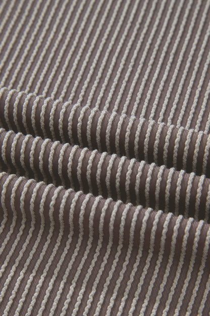 Leopard Trim Ribbed Short Sleeve Top and Shorts Set