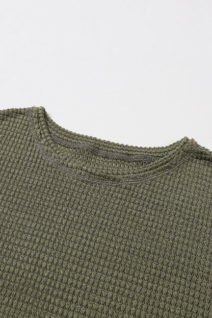 Black Waffle Knit Oversized Top with Side Slits