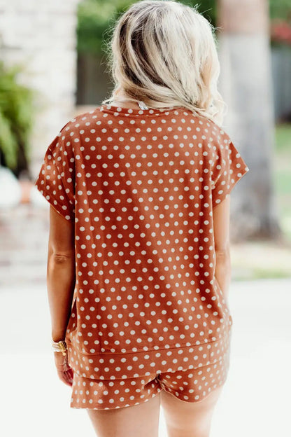 Polka Dot Lounge Short Set Casual Two Piece Outfit