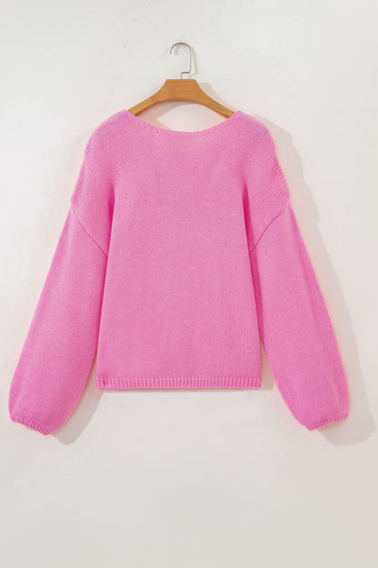 Valentine’s Day Red Bow Backless Bubble Sleeve Sweater