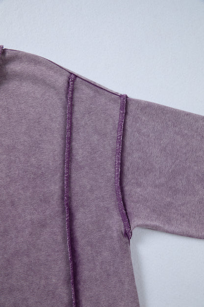 Mineral Wash Exposed Seam Sweatshirt Side Slit Casual Pullover