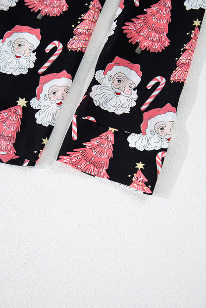 Black Christmas Santa Printed Two Piece Pajamas Set