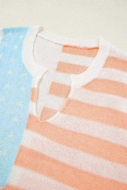 Pink USA Flag Stripe Notched Neck Sweater Vest