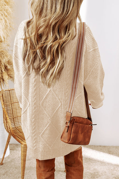 Cozy Cable Knit Drop Shoulder Oversized Sweater Dress