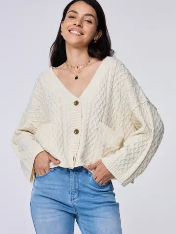 Apricot  Cozy Cable Knit Cropped Cardigan with Button Front