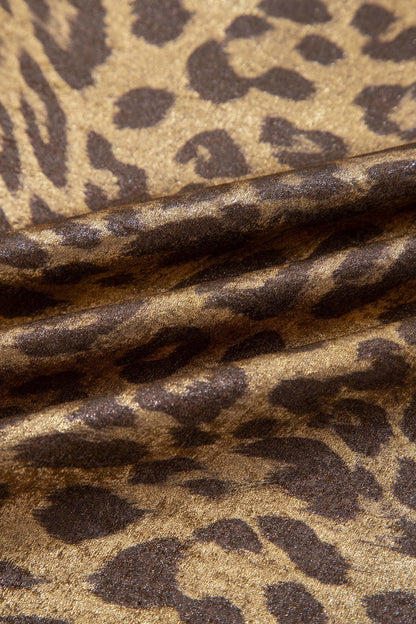Metallic Leopard Print Puff Sleeve Blouse