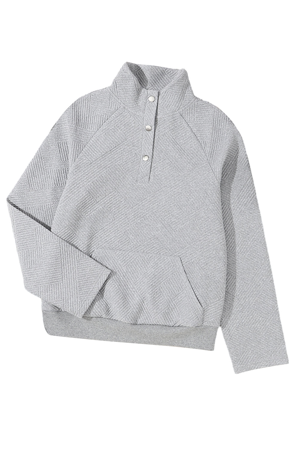 Pale Khaki Textured Knit Buttoned Kangaroo Pocket Sweatshirt