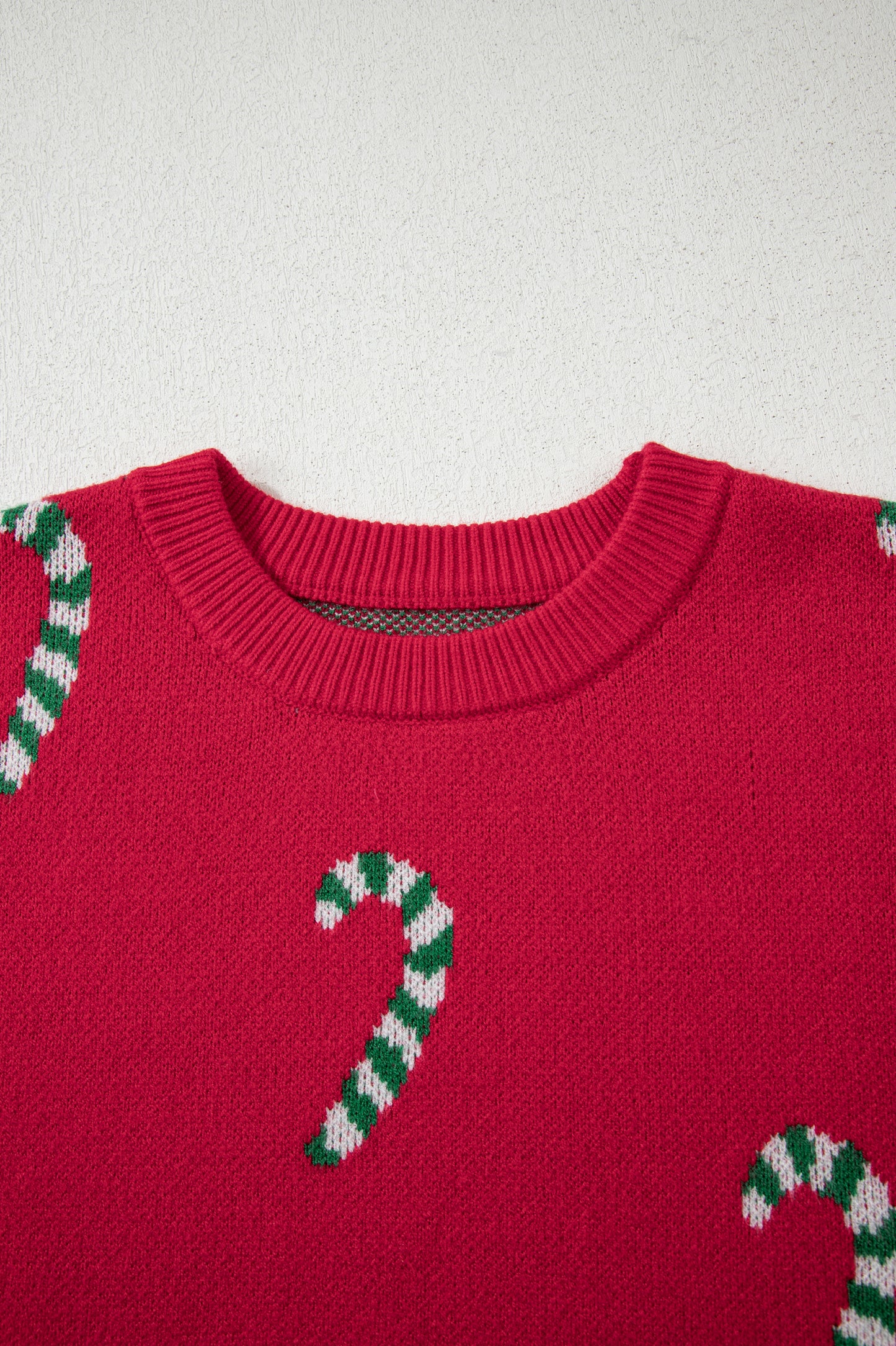Sachet Pink Christmas Candy Cane Holiday Drop Shoulder Sweater