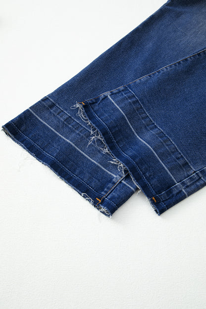 Black Raw Hem Unique Cuffs Straight High Rise Loose Jeans