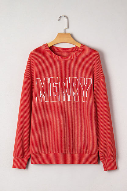Corduroy MERRY Letter Christmas Pullover Sweatshirt