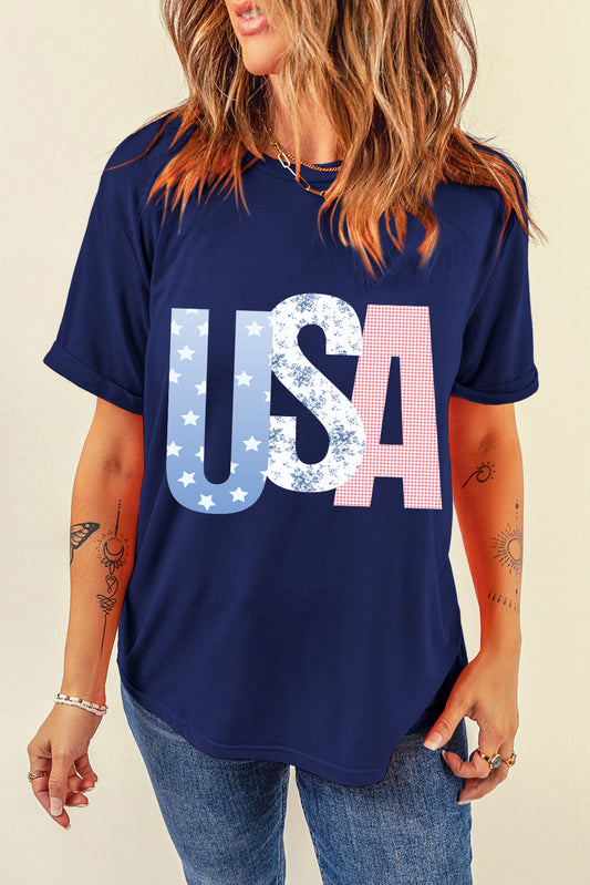USA Graphic Tee Flag Day Independence Casual Top