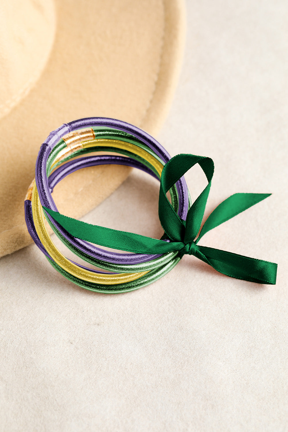 Mardi Gras Glitter Jelly Bangle Bracelet Set 5pcs