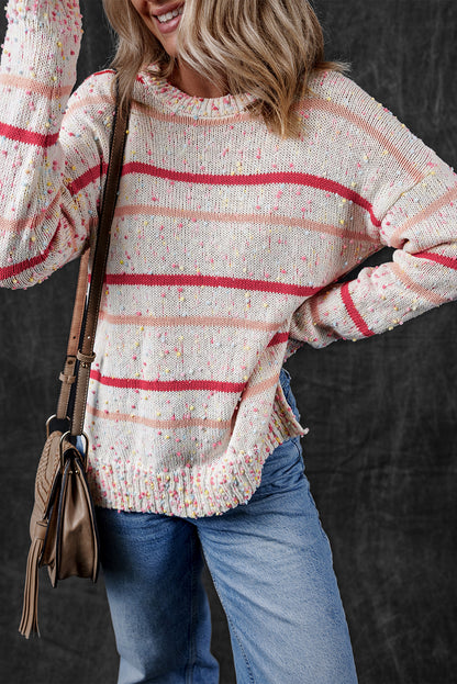 Pink Striped Confetti Knit Sweater